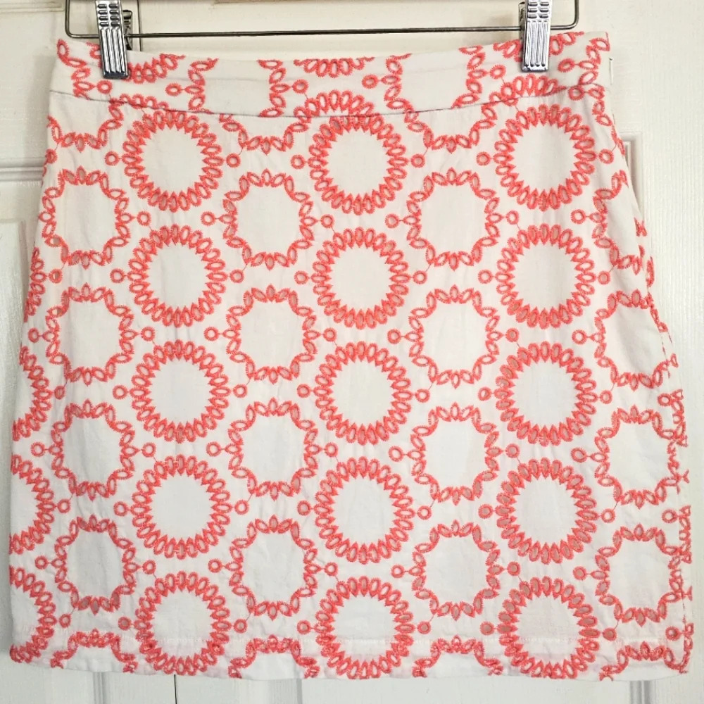 Banana Republic Milly Collection Pencil‎ Mini Skirt 2 Embroidered Pink